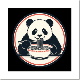 Panda Eating Ramen Retro Posters and Art